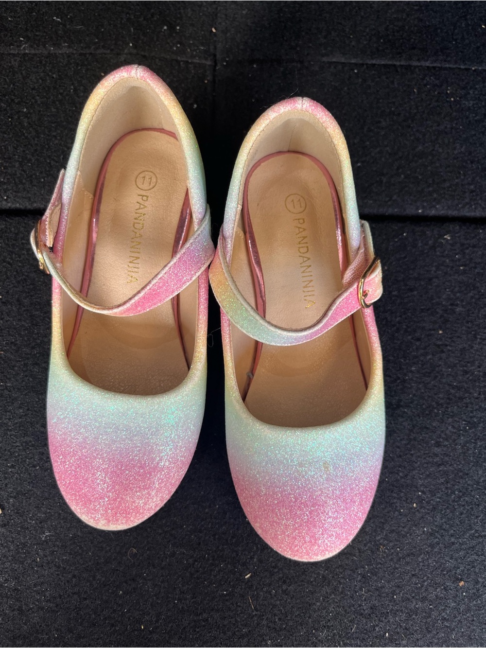 Pandanini Kids Glitter Rainbow Mary Jane Shoes - Pink/Blue/Green